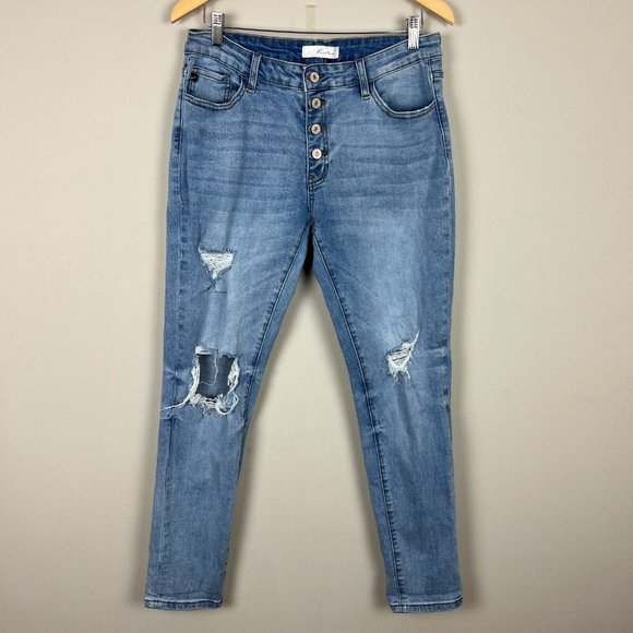 KanCan Jeans Womens 11/29 Blue Girlfriend‎ Mid Rise Distressed Denim Button Fly - Picture 12 of 12